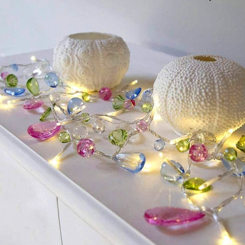NEW Bohemian Fairy Gem Crystal-Cut LED Remote String Lights Wall Dorm Boho Decor